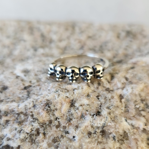 Sterling Silver 925 Gothic Skull Band Stackable Ring Size - Picture 8 of 10